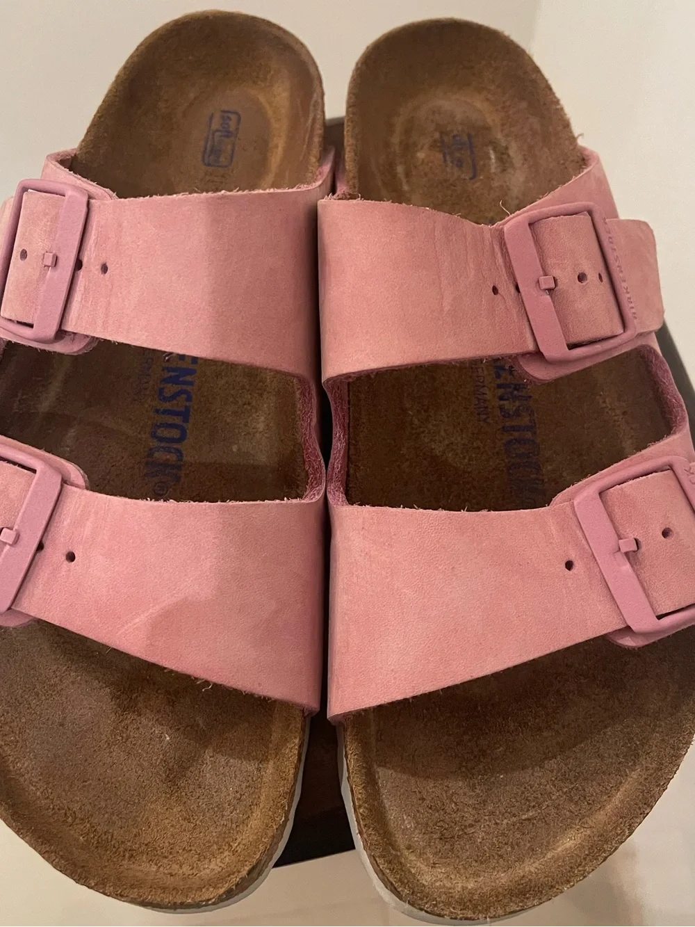 Birkenstock Arizona Pink Leather Two-Strap Buckle Sandals